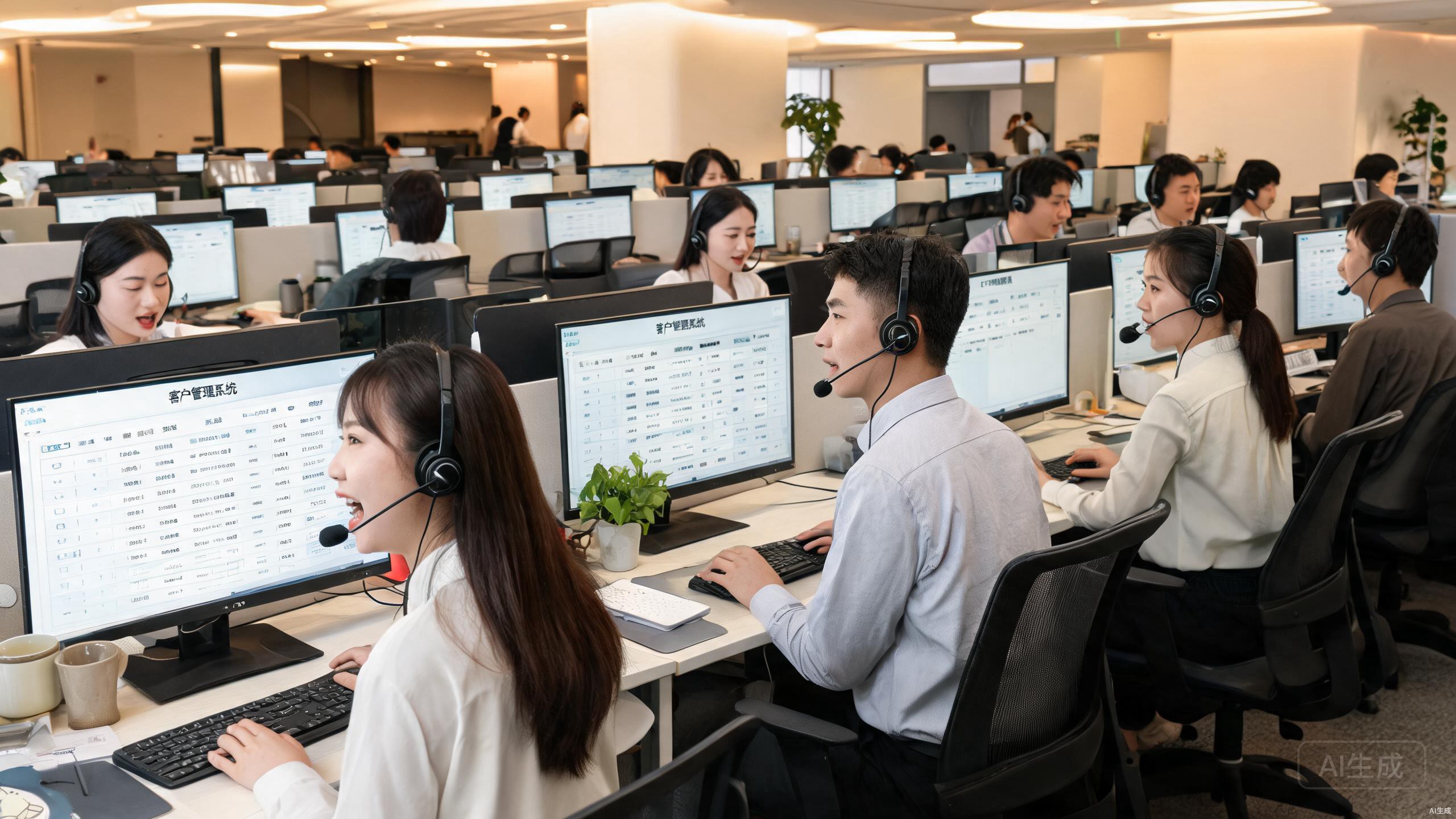 繁忙的销售团队在呼叫中心工作