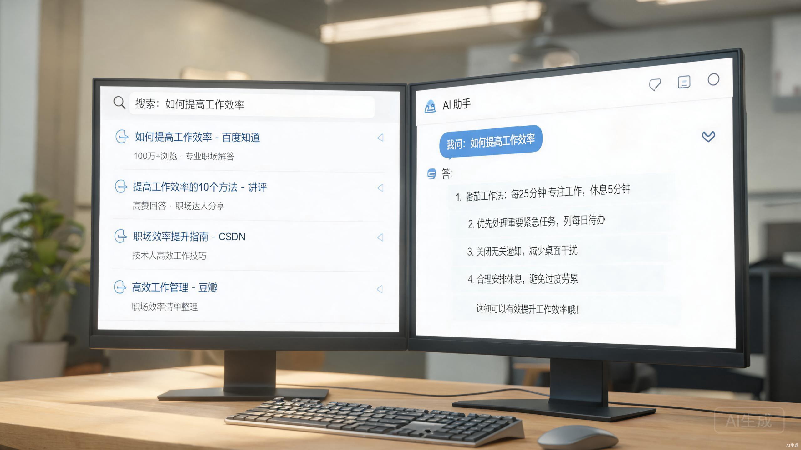 传统搜索与AI搜索界面对比