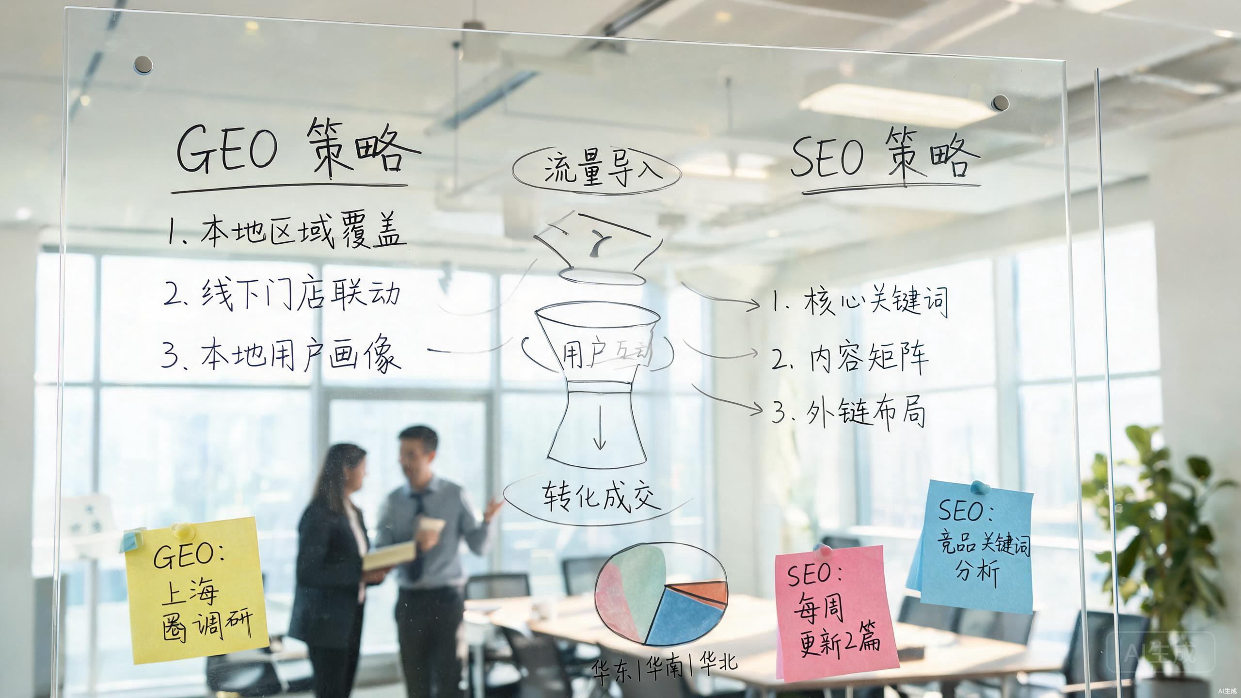 白板上的GEO与SEO策略规划