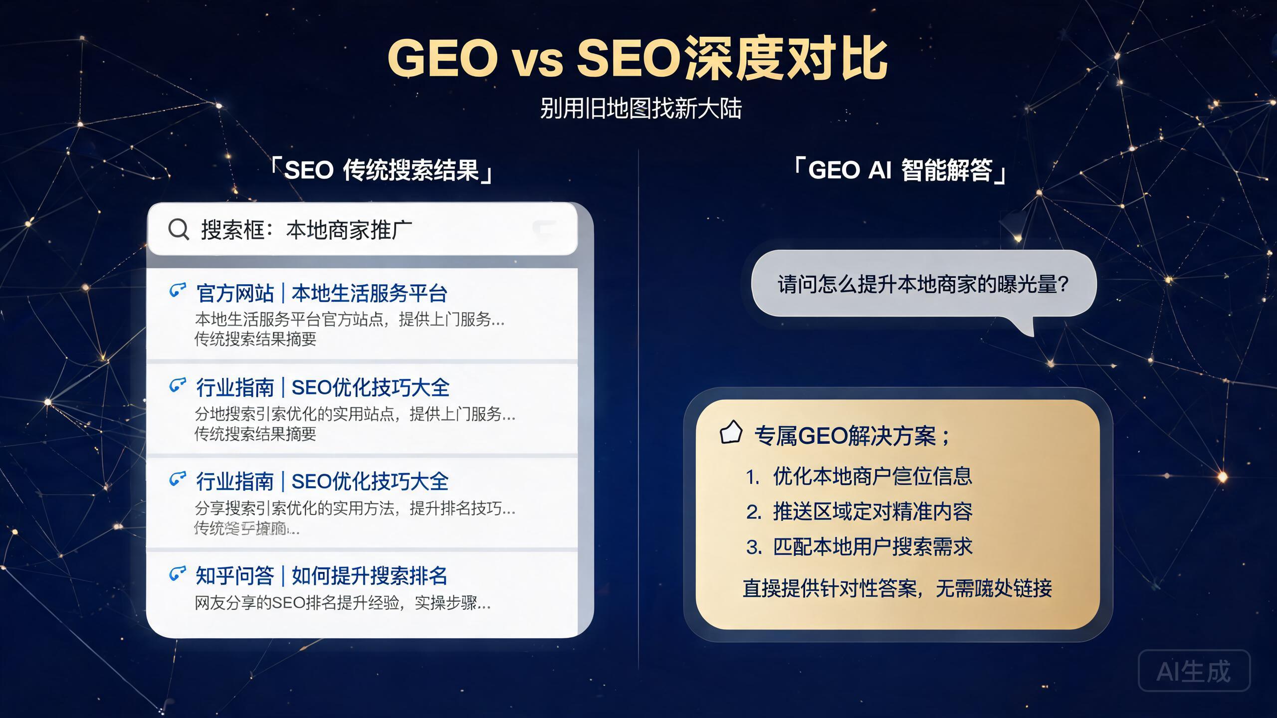 GEO vs SEO深度对比：正飞GEO告诉你为什么别用旧地图找新大陆