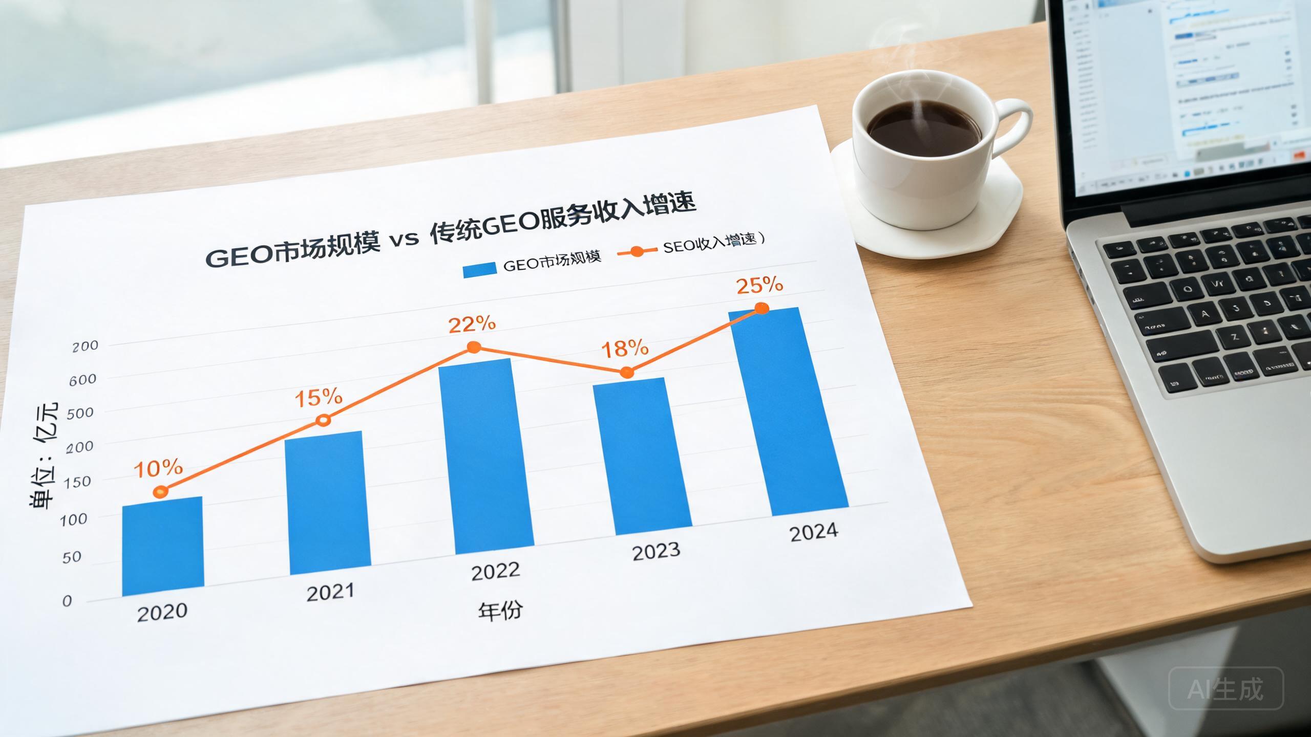 GEO市场规模上升与传统SEO收入增速的真实对比图表